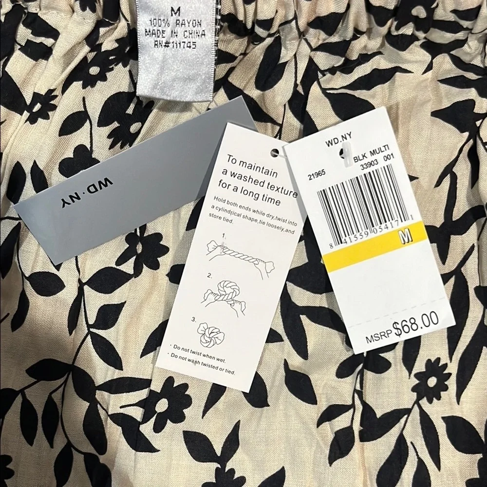 WD.NY Women’s Cream/Black/Multi Smocked A-Line Flowing Floral Midi Skirt… - Picture 2 of 7